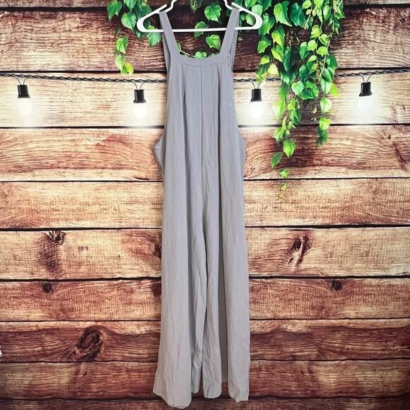 Wide Leg Jumpsuit Romper Women Large XL Flowy Boho Sleeveless Blue Cotton Blend - Picture 4 of 5